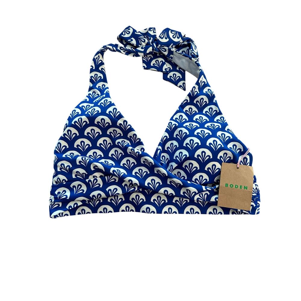 Boden Levanzo Halter Bikini Top Surf the Web Foliage Geo Blue 8 NEW